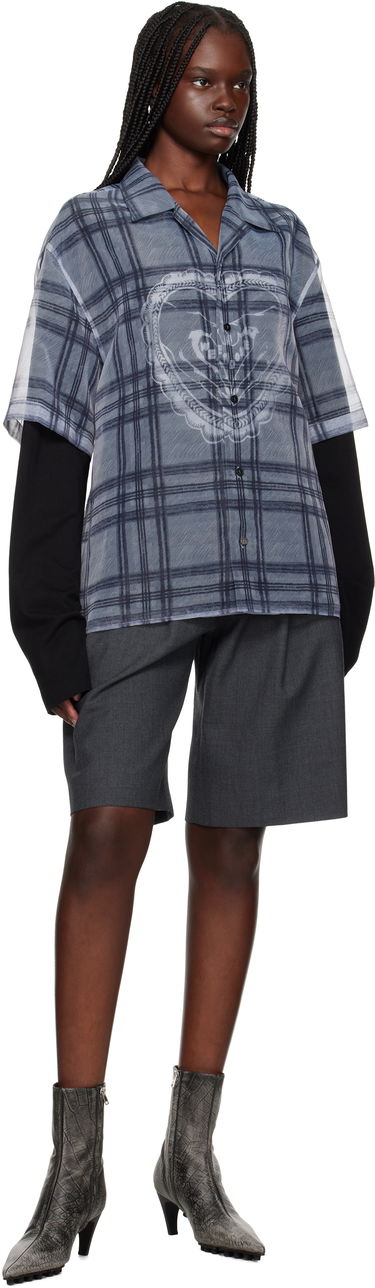 Skjorta We11done We11done Heart Layered Check Pattern Shirt Grå | WD-SH1-25-176-U-GY, 3