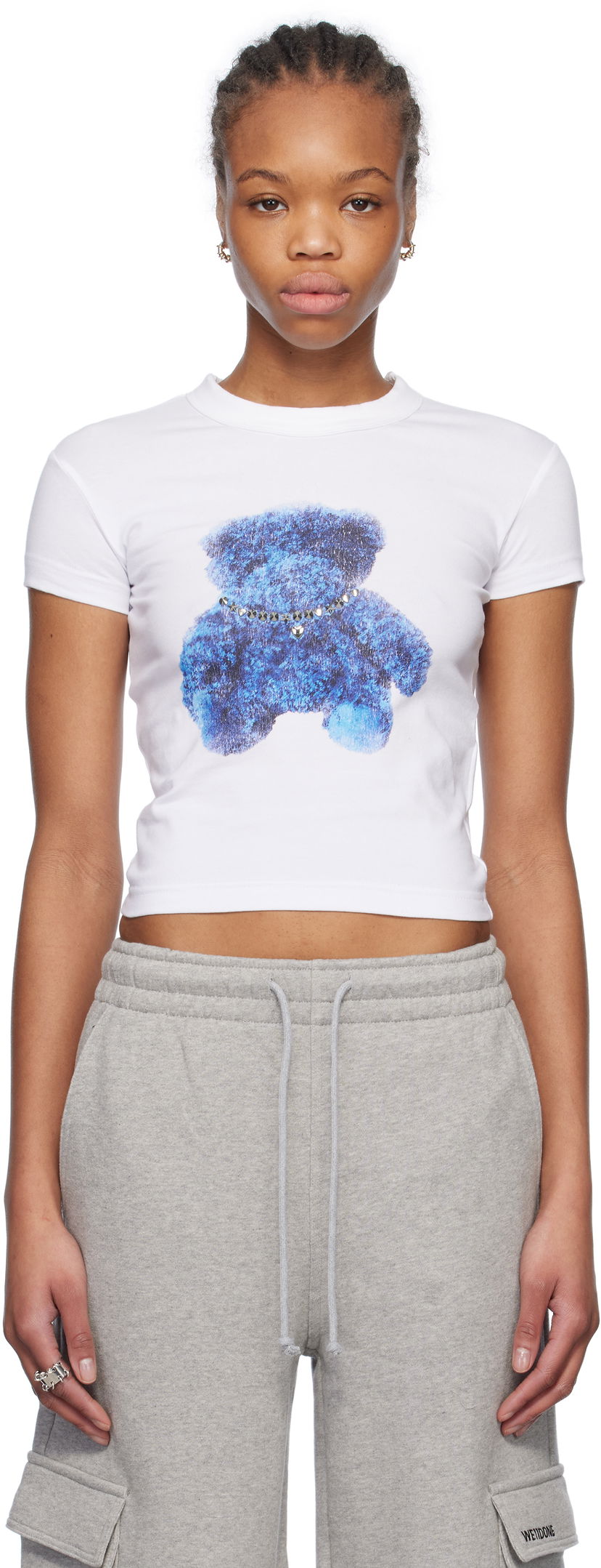 Crop top We11done We11done Studded Bear Cropped T-Shirt Vit | WD-TT0-25-754-W-WH