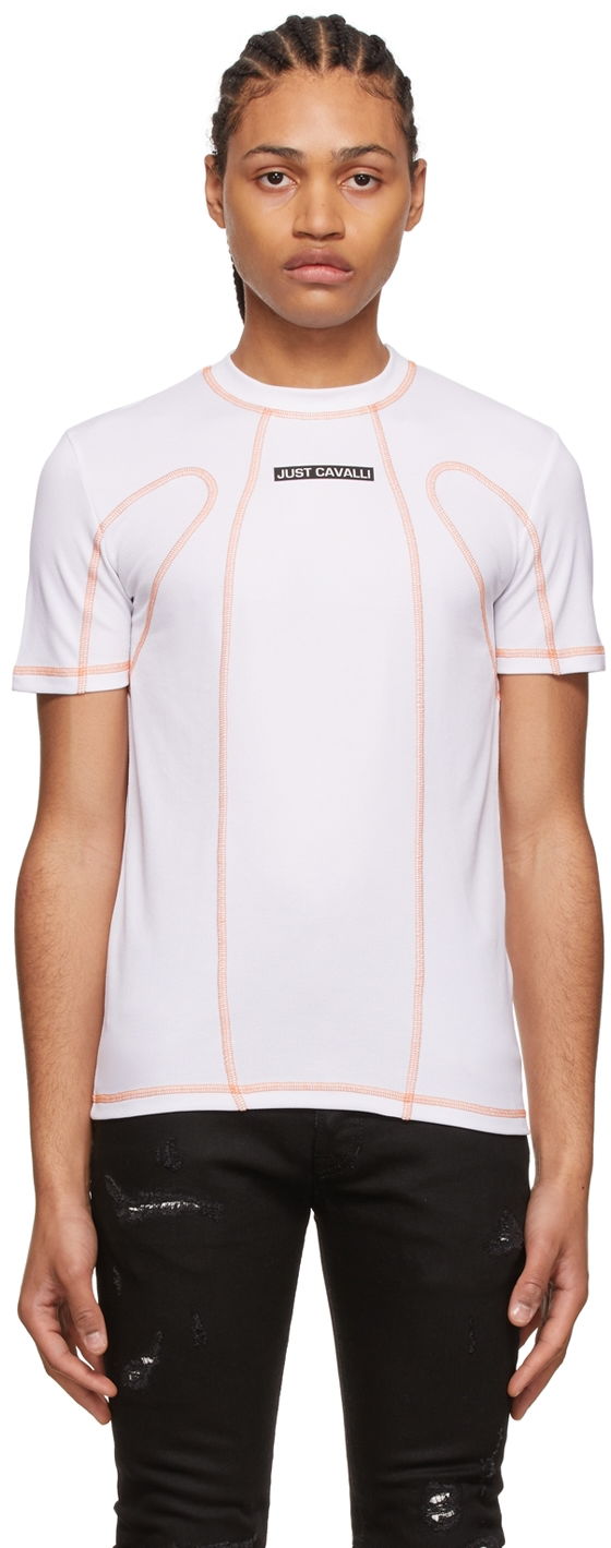 T-shirt Just Cavalli Polyester T-Shirt With Contrast Stitching Vit | S03GC0660 N21643