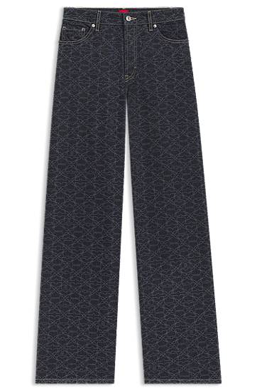 Jeans BOSS Monogram Laser-Print Super-Wide-Leg Jeans Blå | 50541522