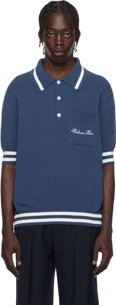 Polotröja Balmain Cotton-Blend Knit Polo Shirt Blå | EH1GB046KF96, 0