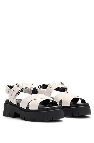 Tillbehör BOSS Suede Sandals with Buckled Strap and Chunky Sole Vit | 50541753