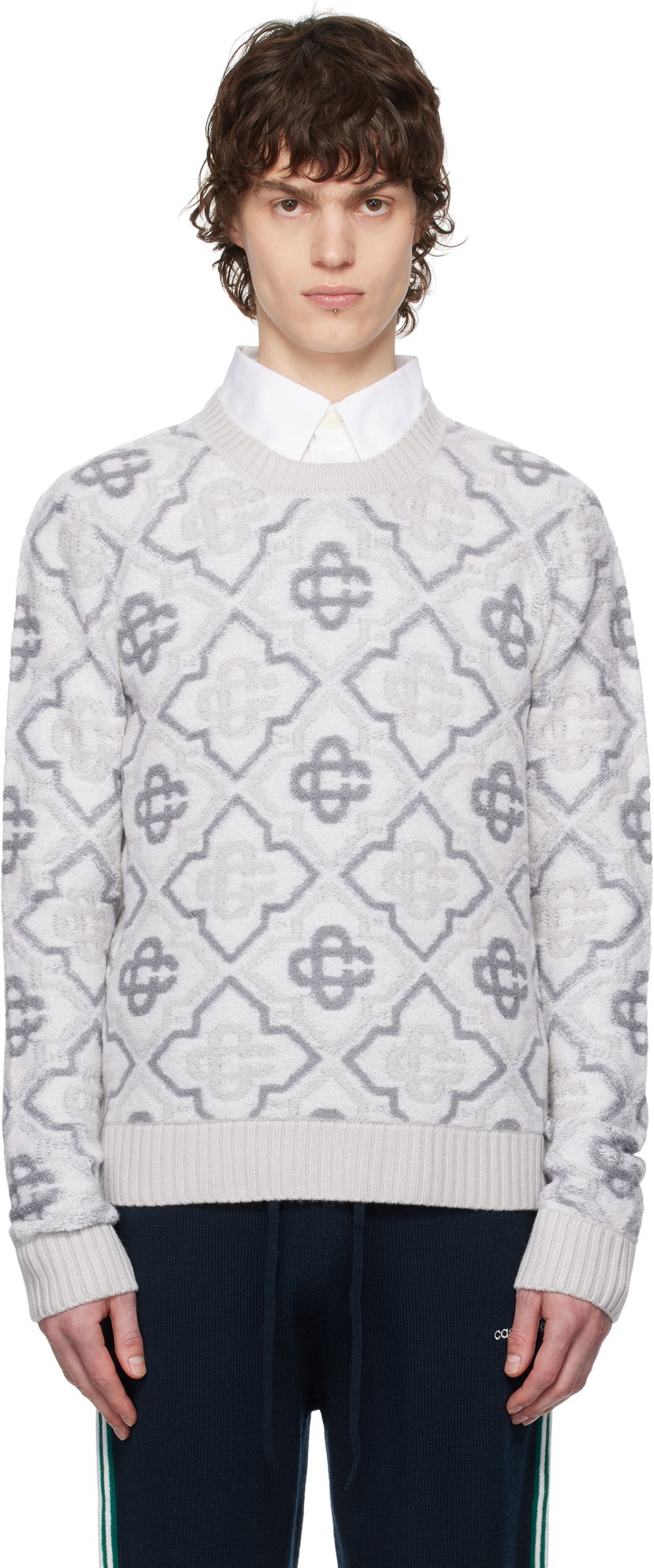 Sweater Casablanca Casablanca Monogram Knit Sweater Grå | MPS25-KW-829-01