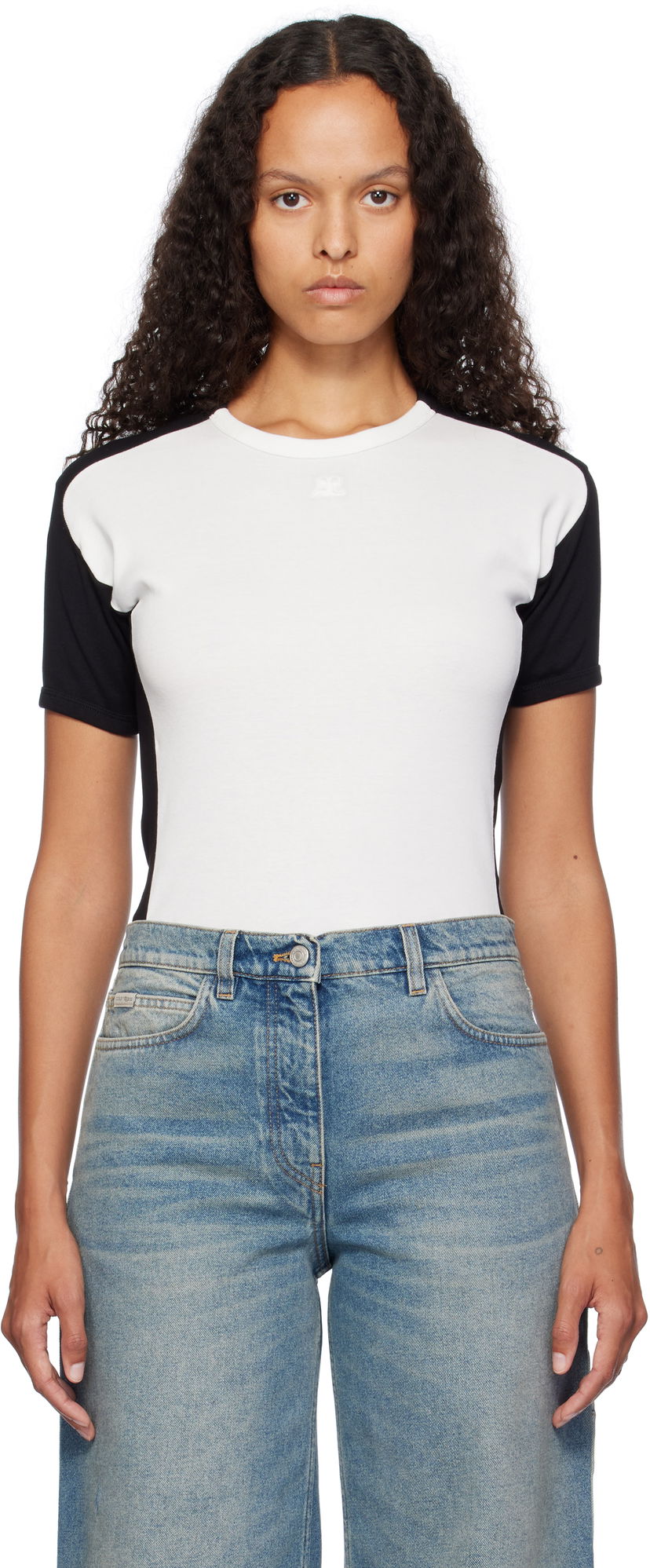 Kropp Courrèges Contrast Frame T-Shirt Vit | 324JTS147JS0070