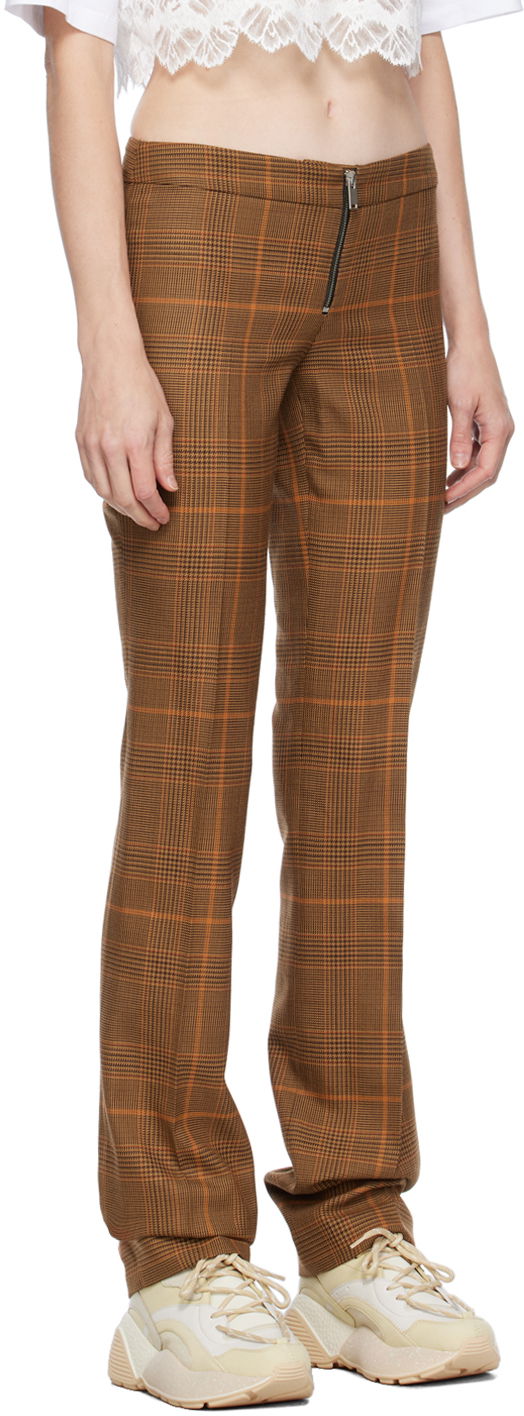 Byxor Stella McCartney Exposed Zip-Fly Glen Plaid Trousers Brun | 6401343CQ750, 1