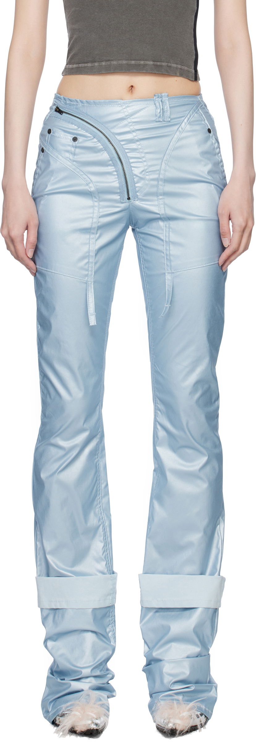 Byxor Ottolinger Ottolinger Coated Open Back Trousers Blå | 2217080203