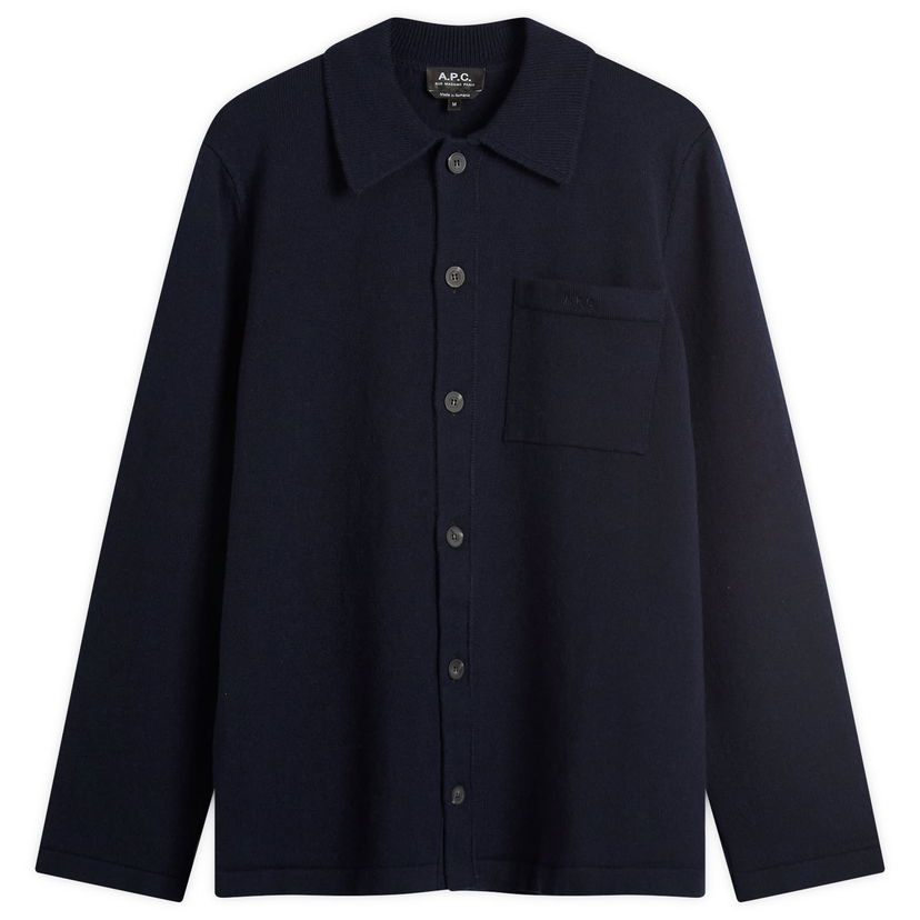 Jacka A.P.C. Men's Matti Felted Wool Shirt Jacket, Size Small Mörkblå | WOASB-M03237-IAK