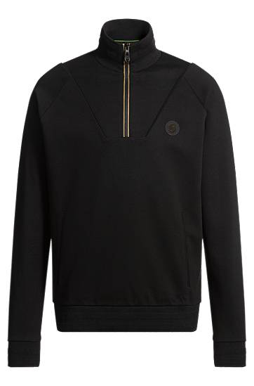 Sweater BOSS Zip-Neck Sweatshirt with Double B Monogram Svart | 50530978