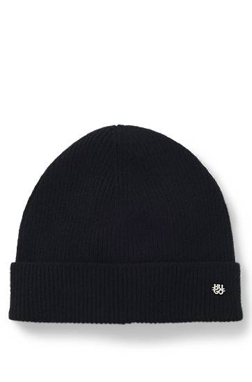 Mössa BOSS Cashmere beanie hat with logo trim Svart | 50551731, 0