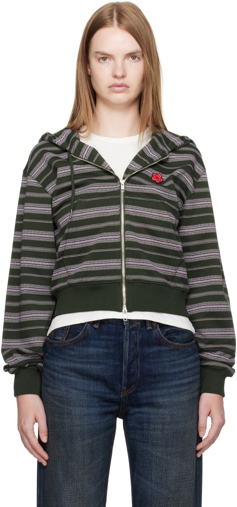 Sweatshirt KENZO Kenzo Paris 'Boke Flower' Striped Cropped Hoodie Grön | FF62HO1504MS