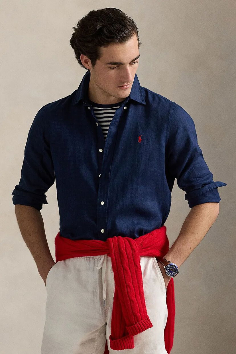 Skjorta Polo by Ralph Lauren Polo Ralph Lauren Linen Sport Shirt, Regular Fit Mörkblå | 710966294