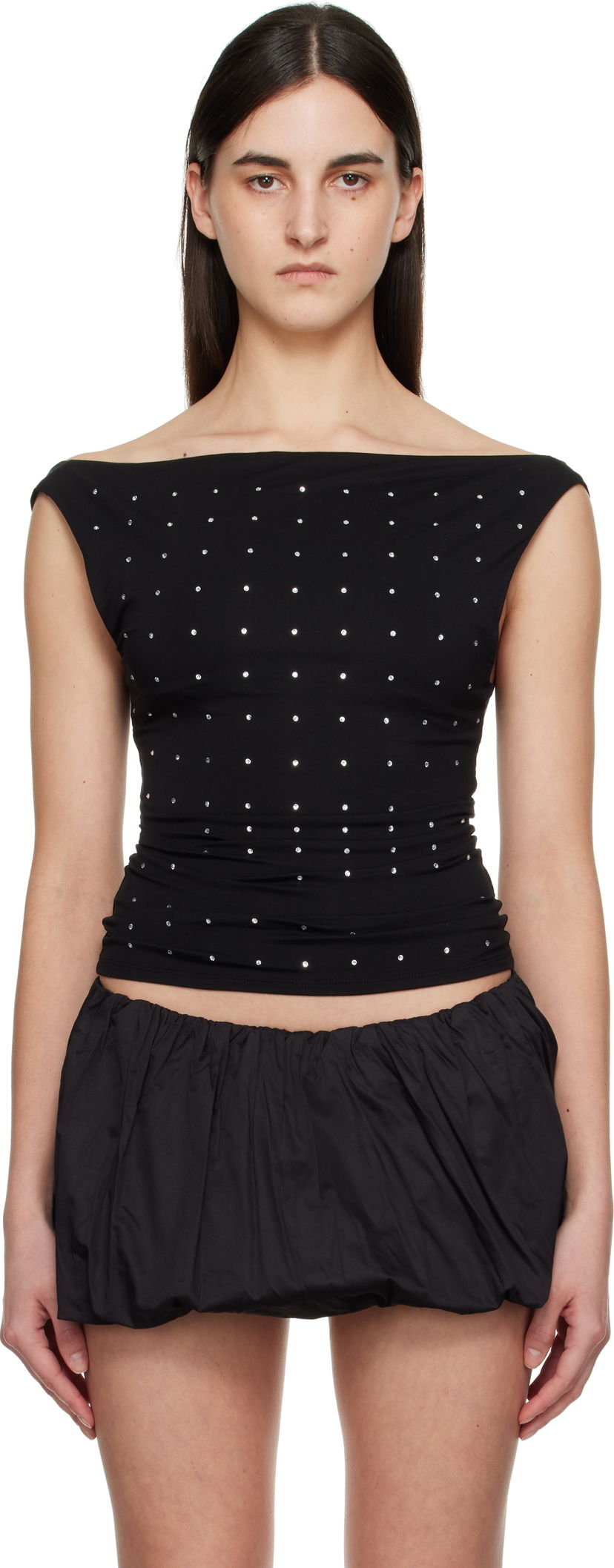Kjol Miaou Miaou Lani Crystal-Embellished Jersey Top Svart | 7114TJRBLK