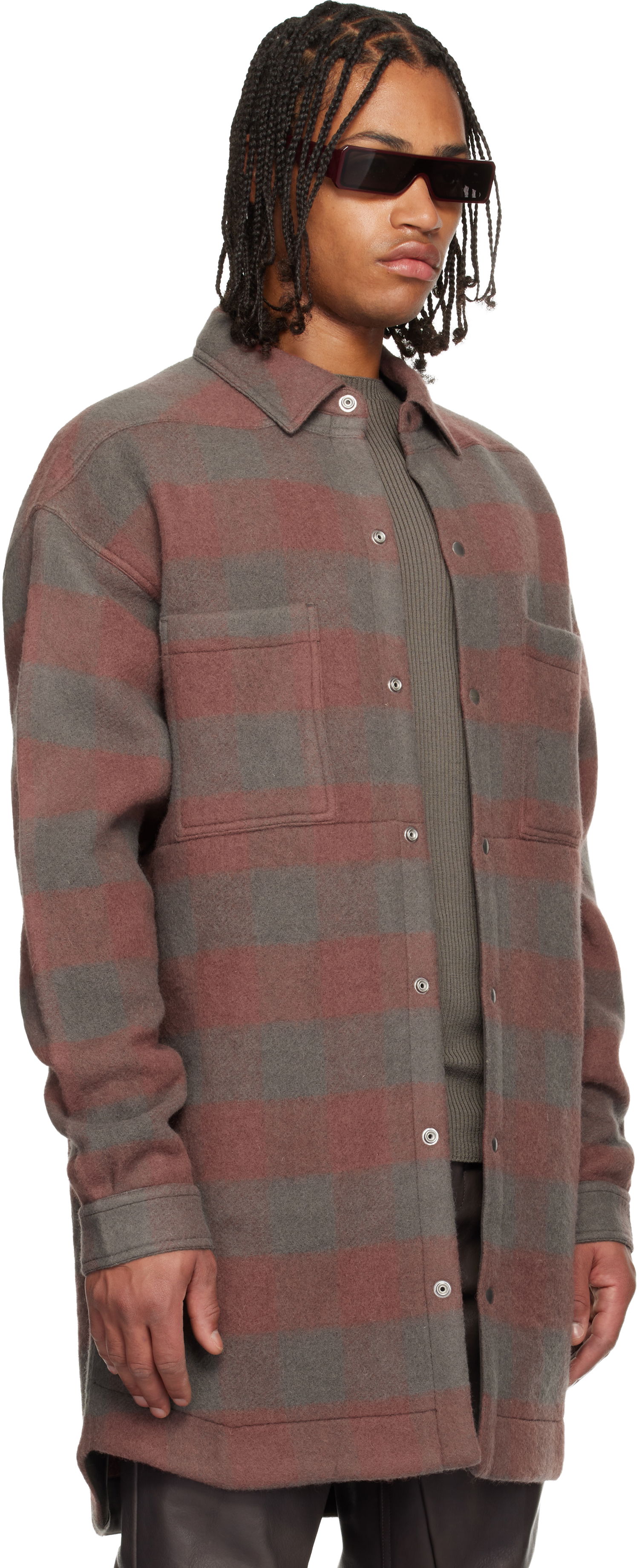 Skjorta Rick Owens Concordians Oversized Plaid Flannel Overshirt with Chest Pockets Flerfärgad | RU02E1739 WJP, 1