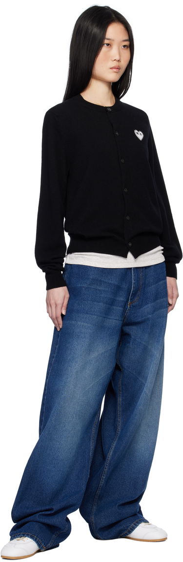 Sweater Comme des Garçons Black Cardigan With White Heart Svart | AX-N061-051, 3