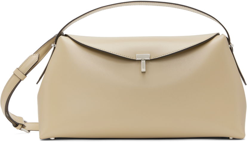Handväska TOTEME TOTEME T-Lock Leather Top Handle Bag Beige | 234-WAL956-LE0025