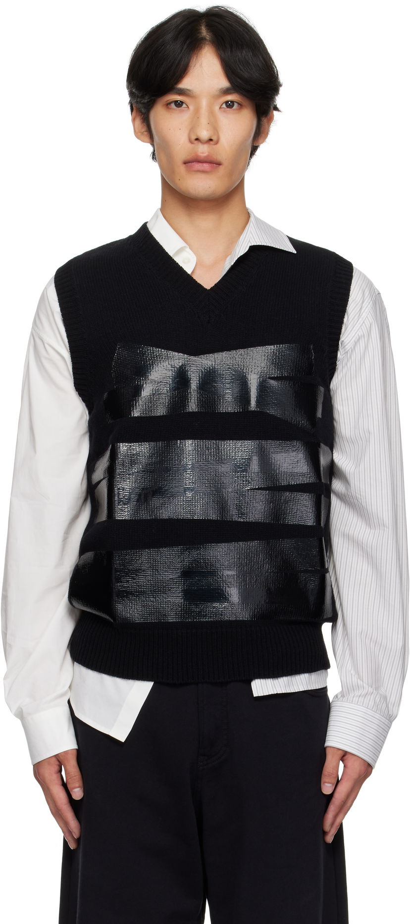Väst Maison Margiela MM6 Maison Margiela Taped Knit Vest Svart | SH2FB0022 M13167