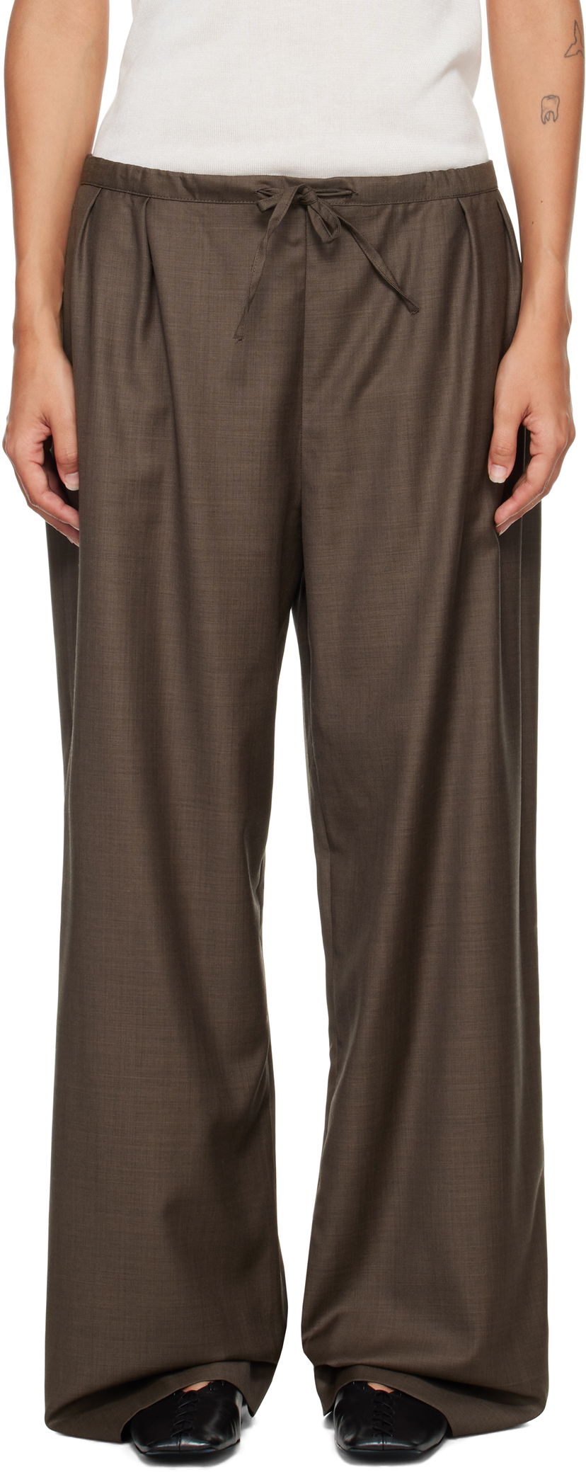 Byxor Loulou de Saison Loulou de Saison Cove Elastic Waisted Trousers Brun | COVE LDS