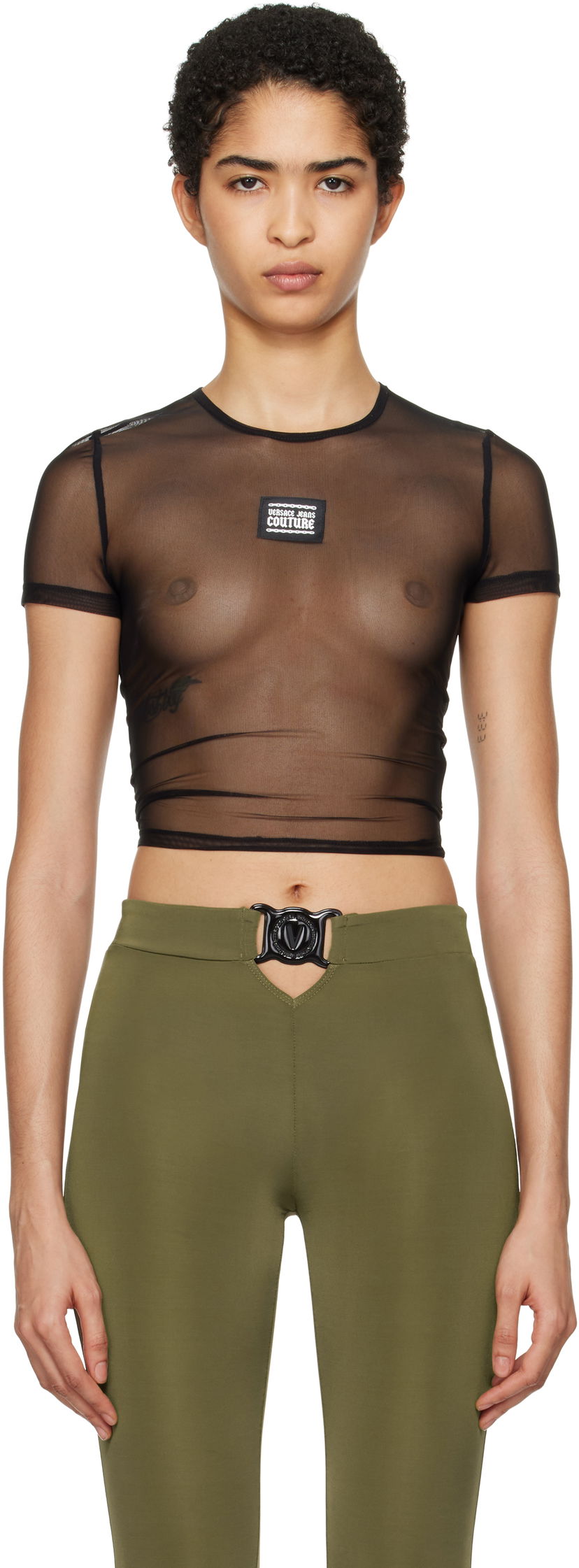Crop top Versace Mesh Crop T-Shirt Svart | E77HAH6A2_EJ0035