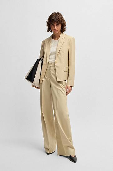 Byxor BOSS High-Waisted Regular-Fit Stretch Cotton Trousers Beige | 50537462, 1