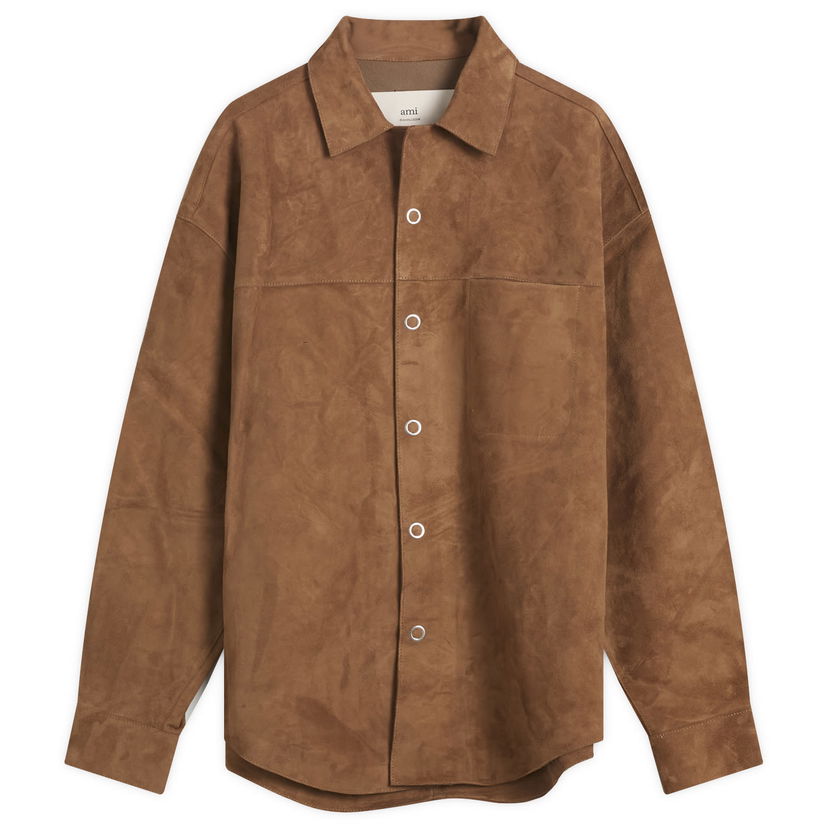Jacka AMI AMI Paris Goat Suede Leather Shirt Jacket, Size Large Brun | H25USH790-LH0059-216H25