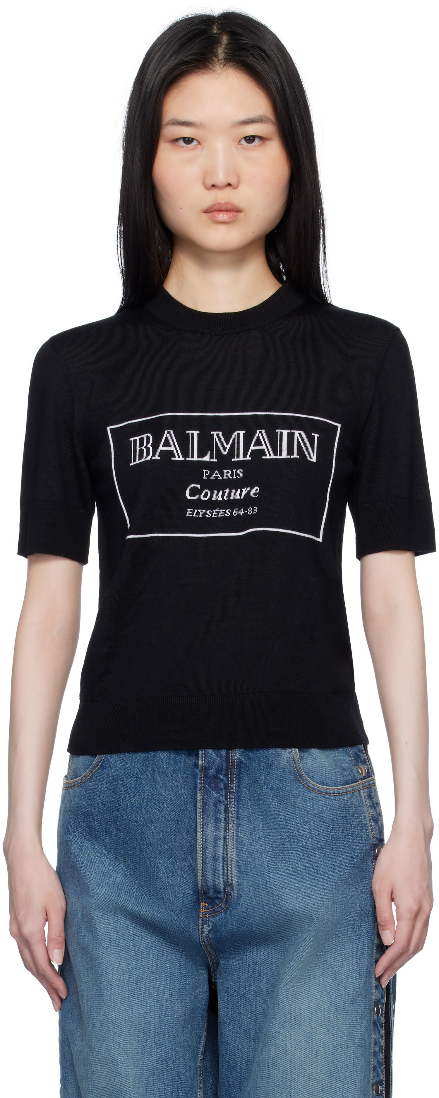 T-shirt Balmain 'Couture' Knit T-shirt Svart | EF1KA115KH87, 0