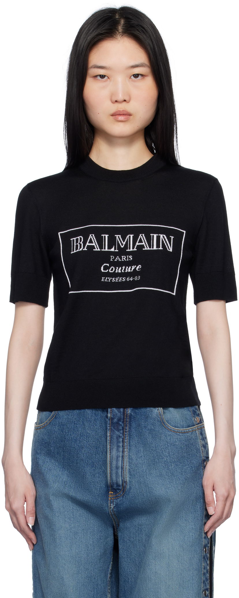 T-shirt Balmain 'Couture' Knit T-shirt Svart | EF1KA115KH87