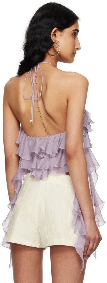 Crop top Blumarine Flounce Halter Top with Rose Detail Purpur | P444C092A, 2