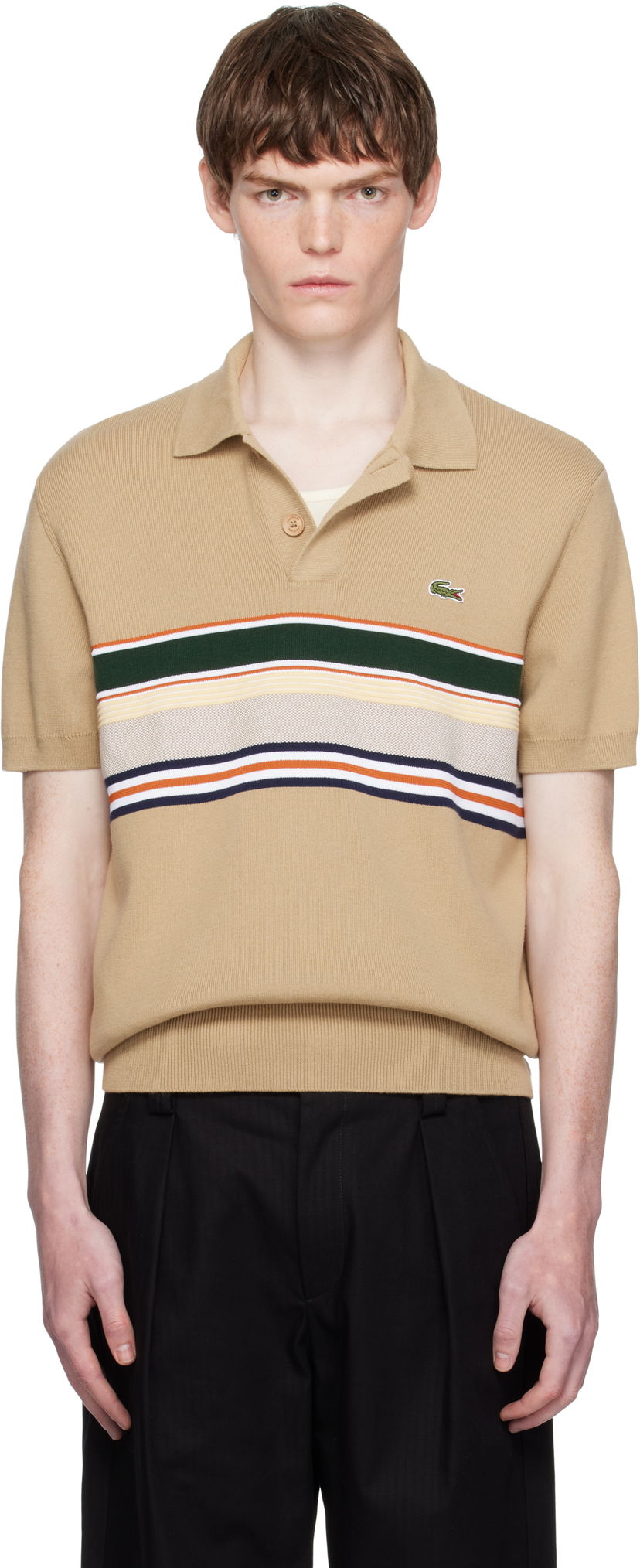 Polotröja Lacoste Lacoste Striped Collar Polo Beige | AH5200_9IJ
