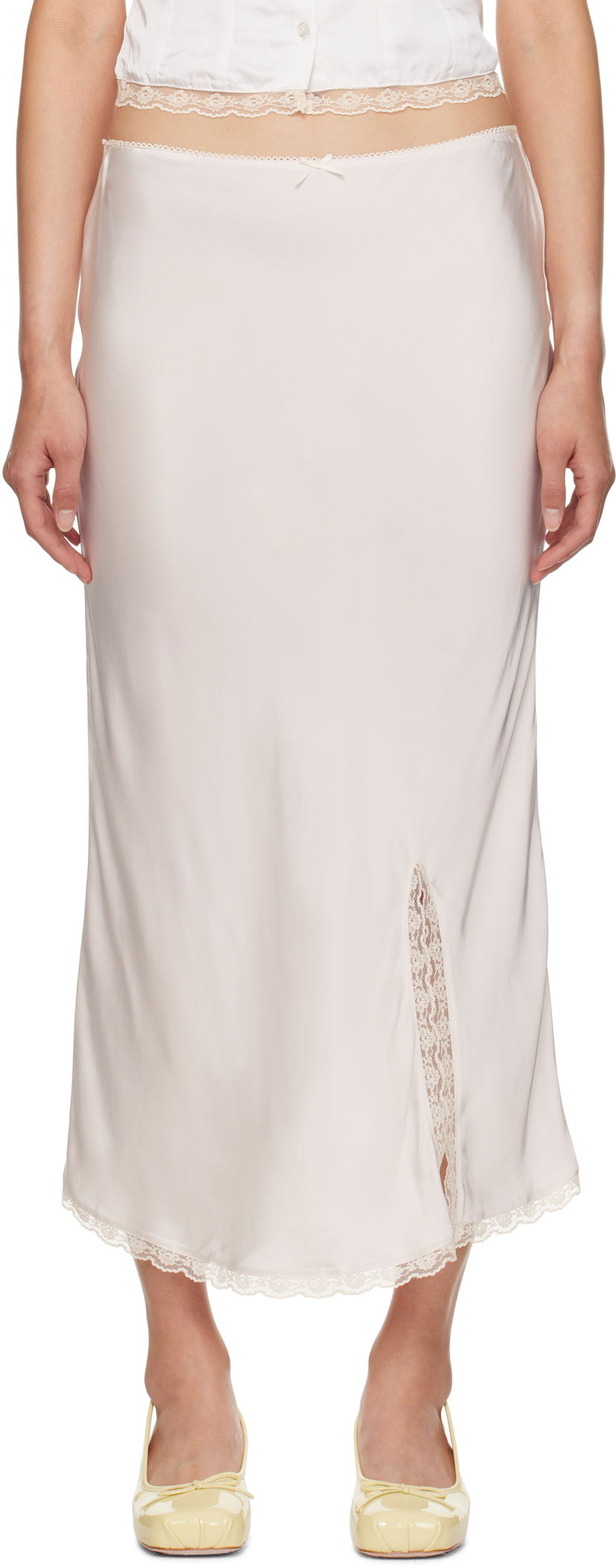 Kjol GUIZIO Guizio Kahli Lace-Trimmed Midi Slip Skirt Beige | F24304W022