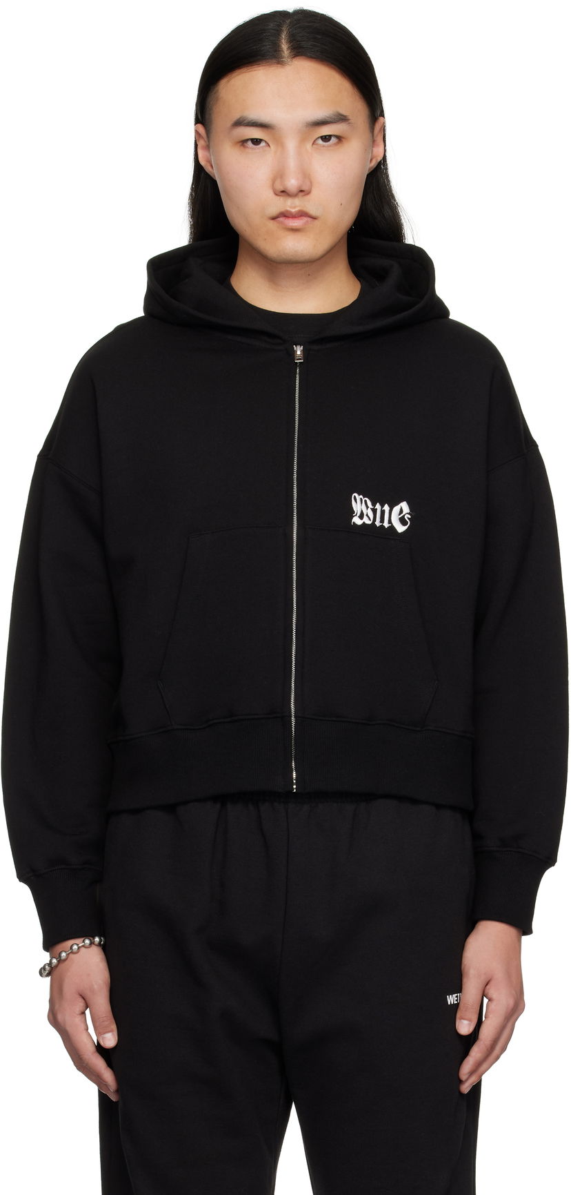Sweatshirt We11done We11done Logo Zip-Up Hoodie Svart | WD-TJ0-25-815-U-BK