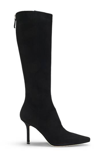 Sneakers och skor BOSS Suede and Leather Knee-High Pointed Toe Stiletto Boots Svart | 50553013, 1
