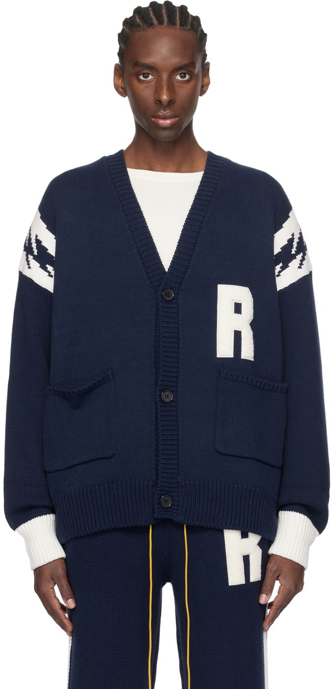 Sweater Rhude Lightning Print Cardigan Mörkblå | RHPS24CA02504364