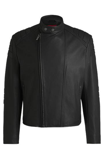 Jacka BOSS Leather Racing Jacket with 3D Detailing Svart | 50530780