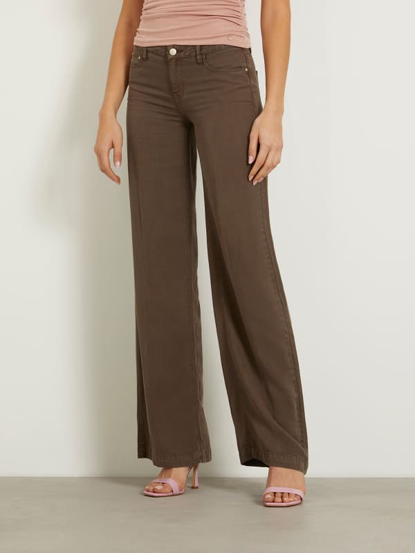 Byxor och jeans GUESS Mid Rise Wide Leg Pant Brun | W4GA96WDP85