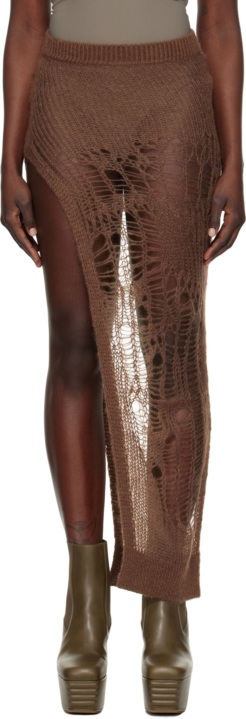 Kjol Rick Owens Rick Owens Hollywood Spider Ziggy Maxi Skirt Brun | RP01E7605 KNETMH