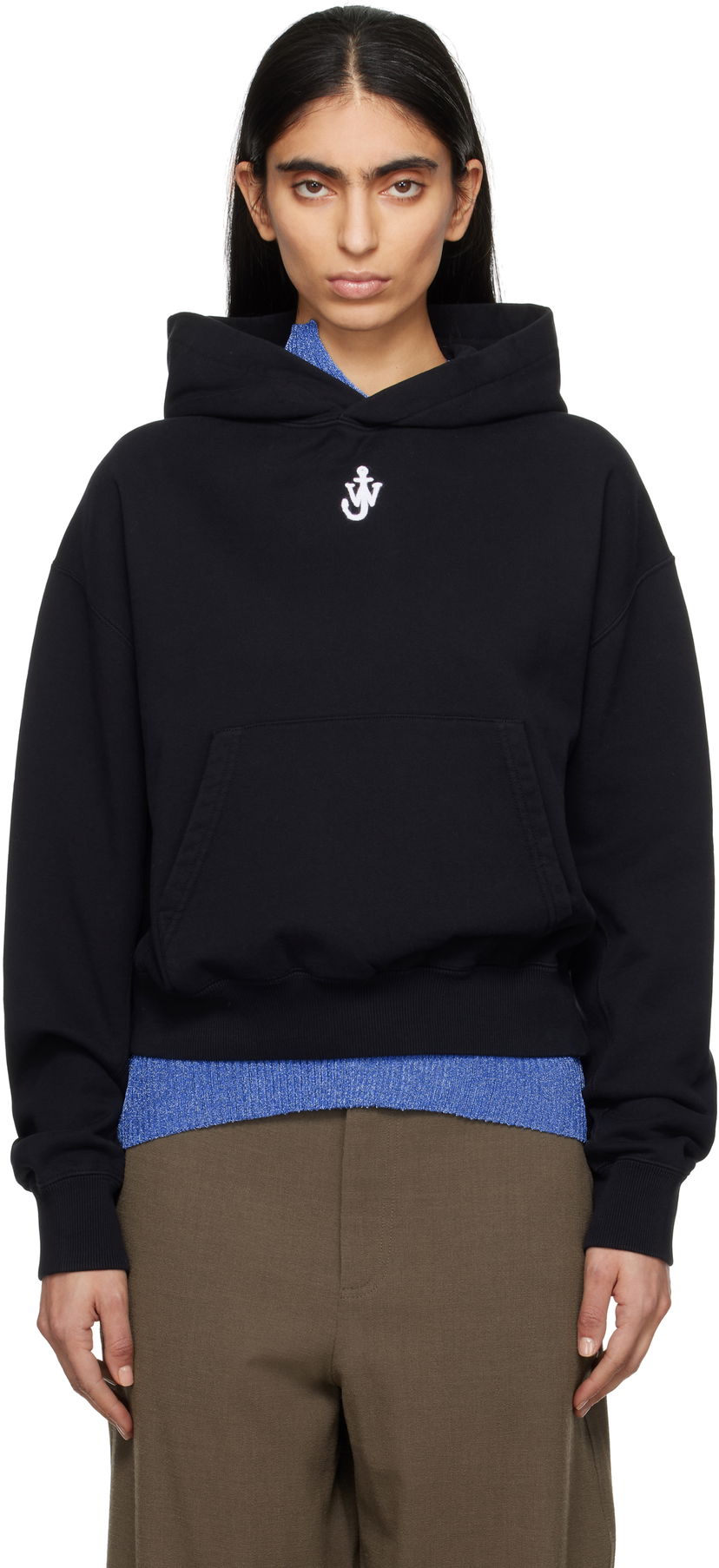 Sweatshirt JW Anderson JW Anderson Anchor Logo Cropped Hoodie Svart | JW0216-PG1719