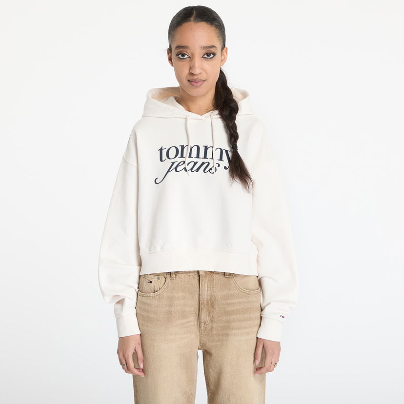 Sweatshirt Tommy Hilfiger Tommy Jeans Relaxed Cropped Script Hoodie Vit | DW0DW20306 YBH