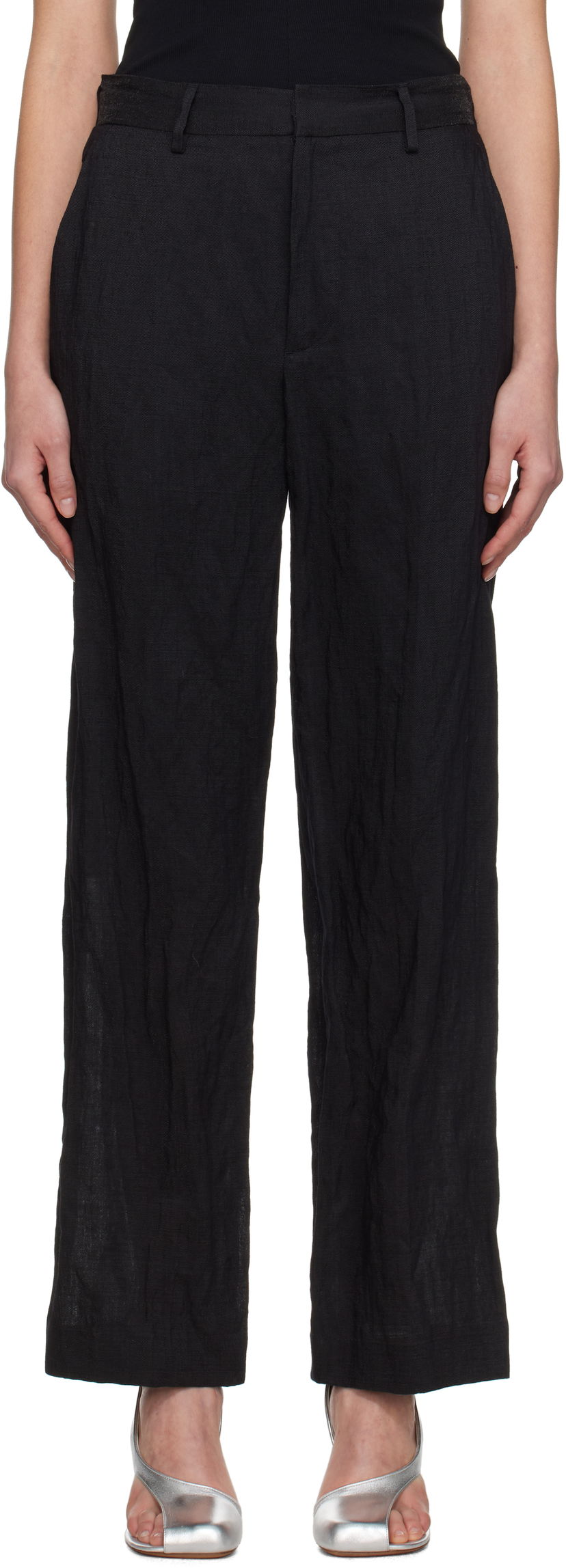 Byxor Maison Margiela MM6 Maison Margiela Crinkled Metallic Tailoring Trousers Svart | S52KA0521 M35253