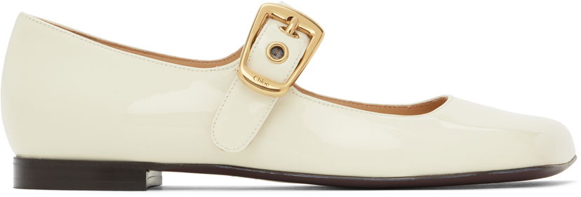 Sneakers och skor CHLOÉ Polly Patent Leather Ballerina Flats Vit | CHC24W07BOR