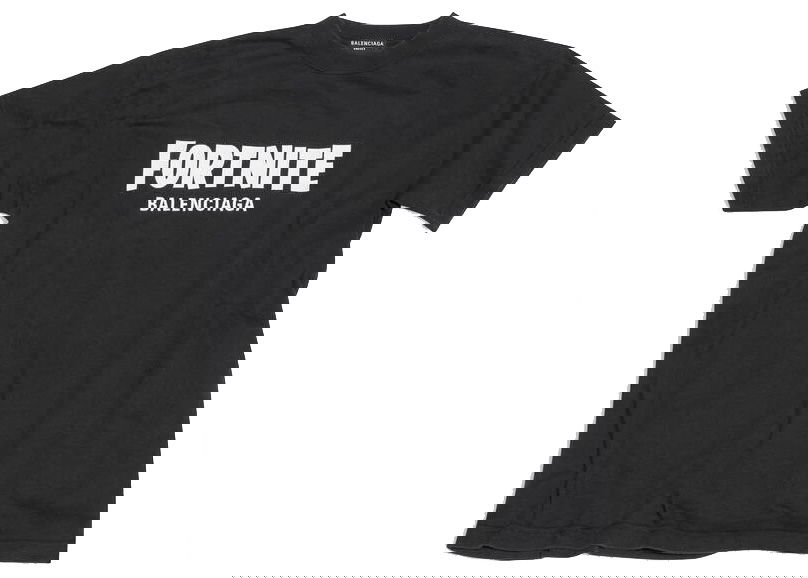 T-shirt Balenciaga FORTNITE©2021 x Medium Fit T-shirt Black/White Svart | 612966TLVO31070