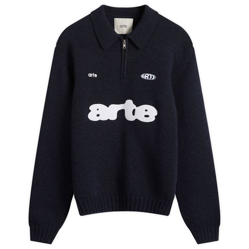 Sweater Arte Antwerp Arte Football Knit Polo Jumper Mörkblå | AW25-256K-NVY