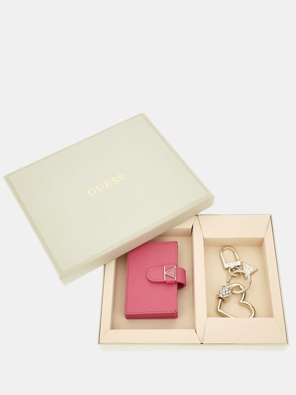 Kläder GUESS 4G Logo Wallet And Keychain Set Beige | GFBOXWP3309