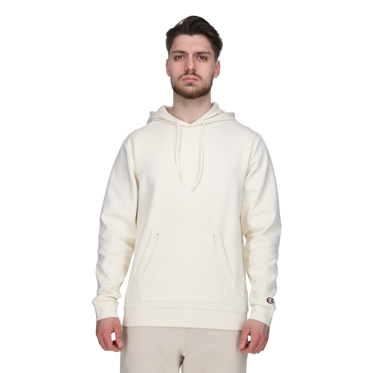 Sweatshirt Champion Hooded Sweatshirt with Zippered Kangaroo Pocket Beige | 221534-WW011, 0