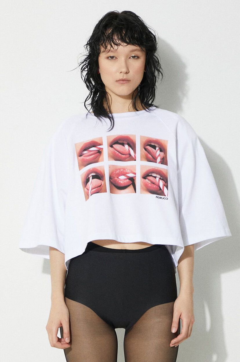 Crop top Fiorucci Fiorucci Mouth Print Cropped T-Shirt Vit | U01FPTSH106CJ01WH01