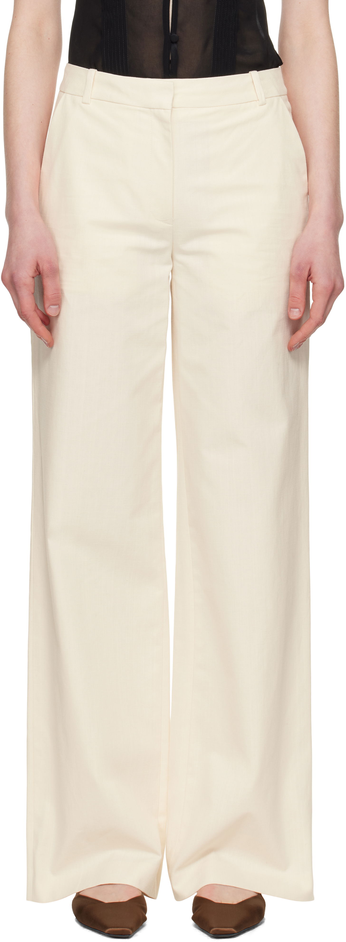 Byxor A.P.C. A.P.C. Margaret Wide-Leg Trousers Beige | COHFU-F08476, 0