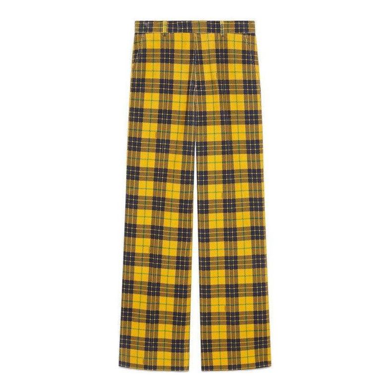 Byxor Gucci Straight-Leg Checked Tartan Cotton Pants Gul | 714622-ZAKSH-7088