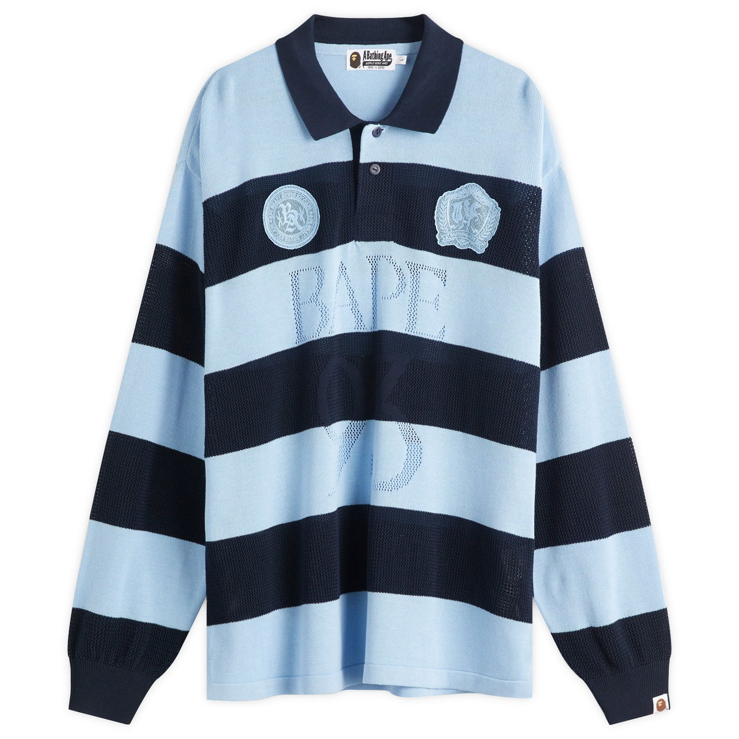 T-shirt BAPE A Bathing Ape Jacquard Multi Logo Stripe Relaxed Fit LS T-Shirt Blå | 001LTL301309M-NVY, 1