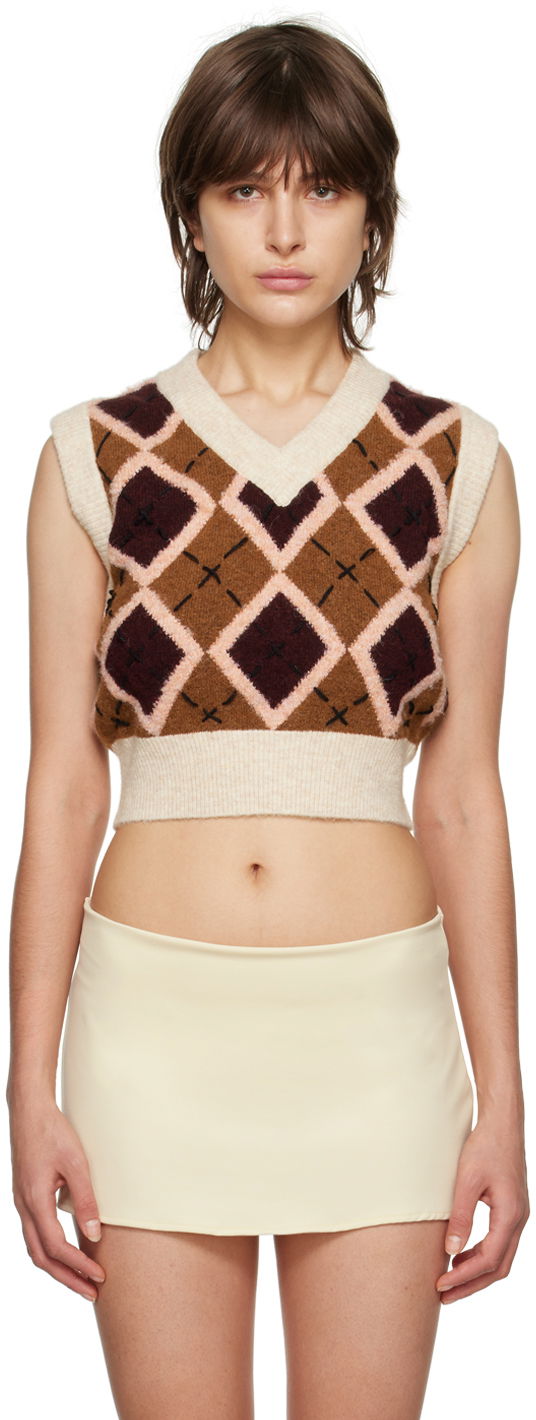 Väst GUIZIO Guizio Cardiff Argyle Knit Vest Brun | DGS21K904B_BRN