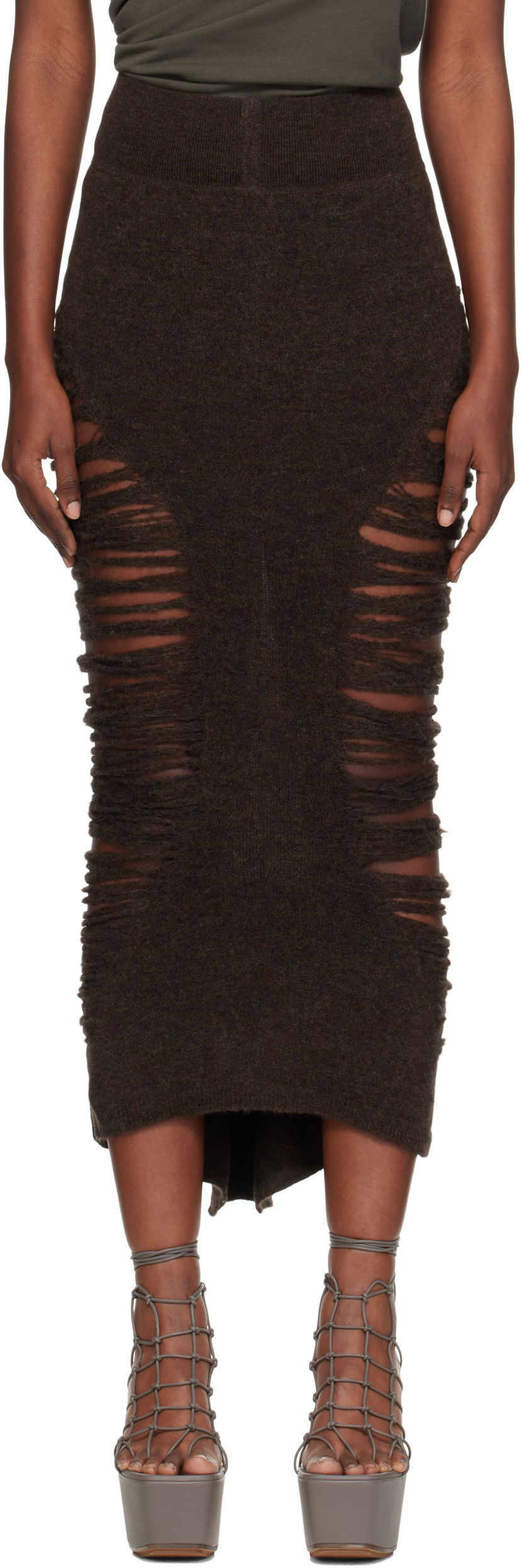 Kjol Rick Owens Rick Owens Calf Dauphine Midi Skirt Brun | RP02E4685 KGRIDP