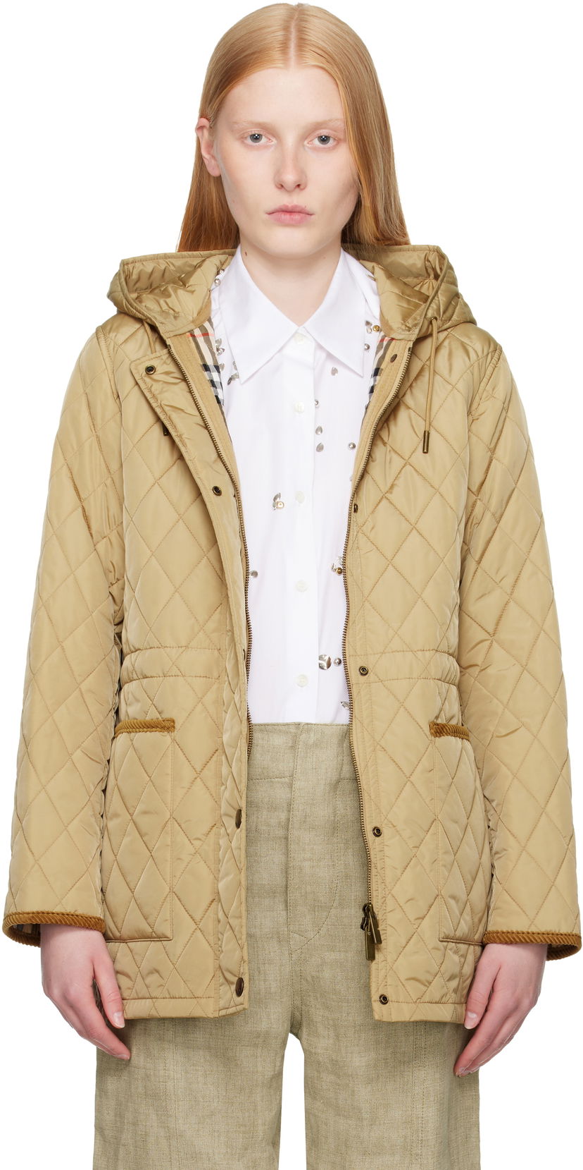 Pufferjacka Burberry Burberry Quilted Hooded Jacket Beige | 8113841